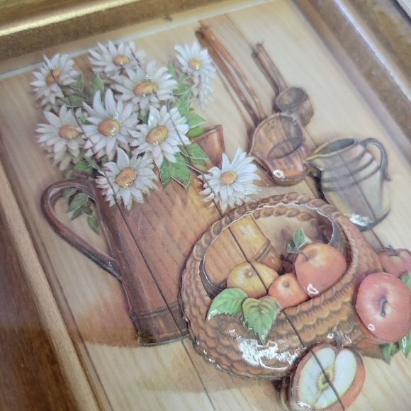 Vintage Paper Tole 3-D Art Holly Hobbie Kids Flower Fruit Baskets signed art - Picture 7 of 14